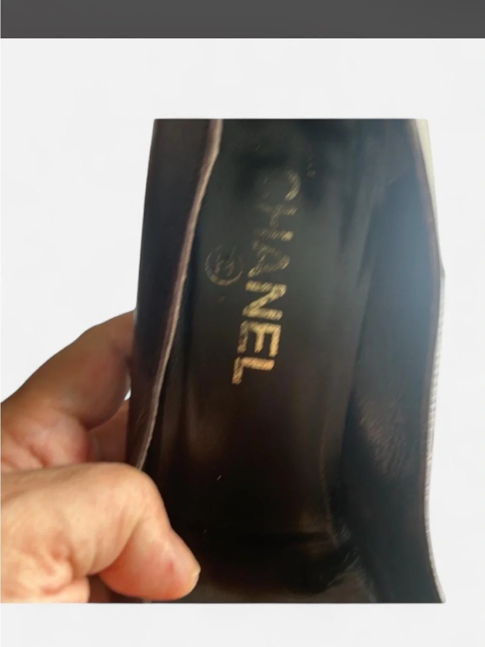 CHANEL Dark Brown Leather Pumps with Gold CC Emblem